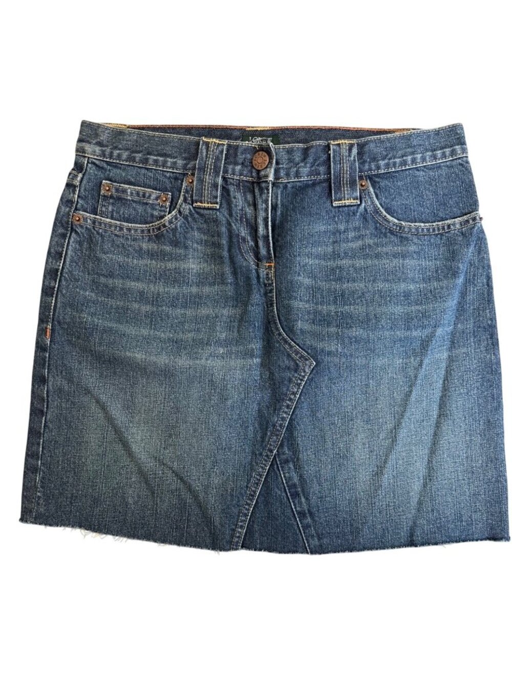 J.Crew Distressed Denim Mini Skirt 32 Frayed Hem Casual Retro Beach Boho